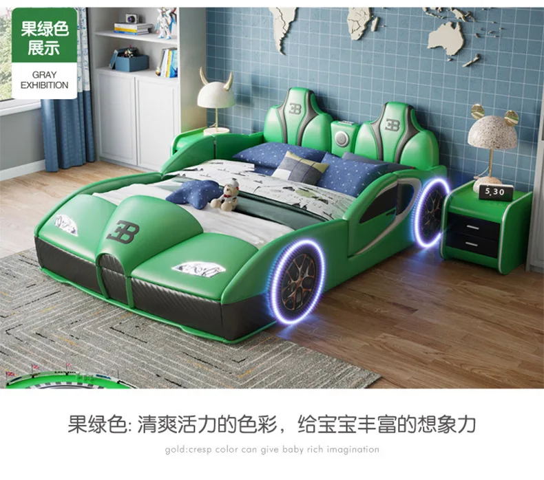 Children's bed boy car bed with guardrail 1.5 meters cartoon solid wood multi-functional double girl baby single bed