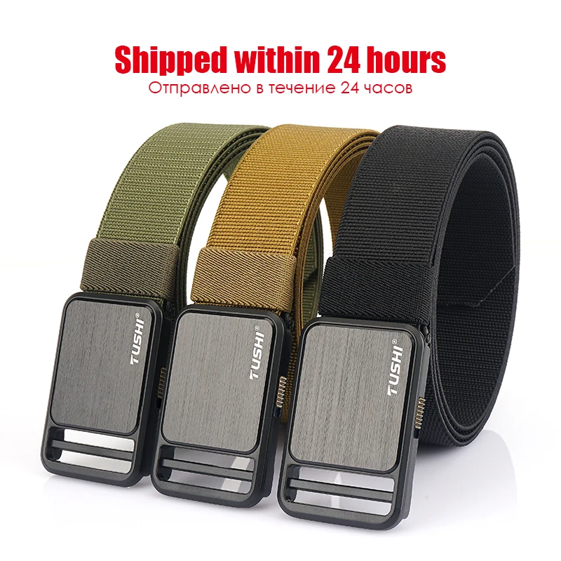 VATLTY 35mm Elastic Belt for Men Alloy Pluggable Buckle Military Army Belt Tactical Outdoor Girdle Male Hiking Camping Waistband