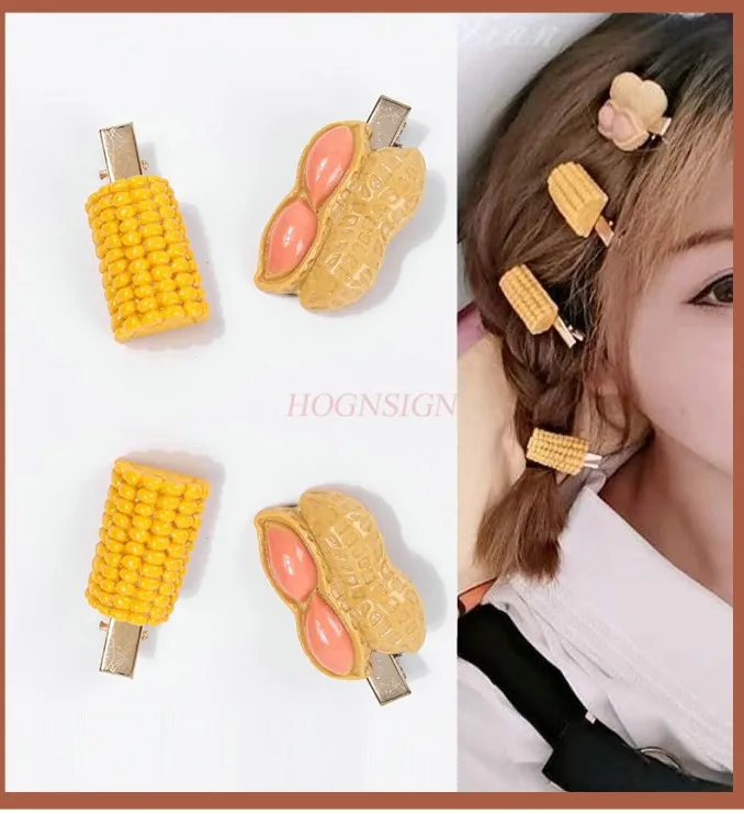 Creative and funny simulation hair clip, personalized corn peanut edge clip, duck beak clip, cute girl hair accessory