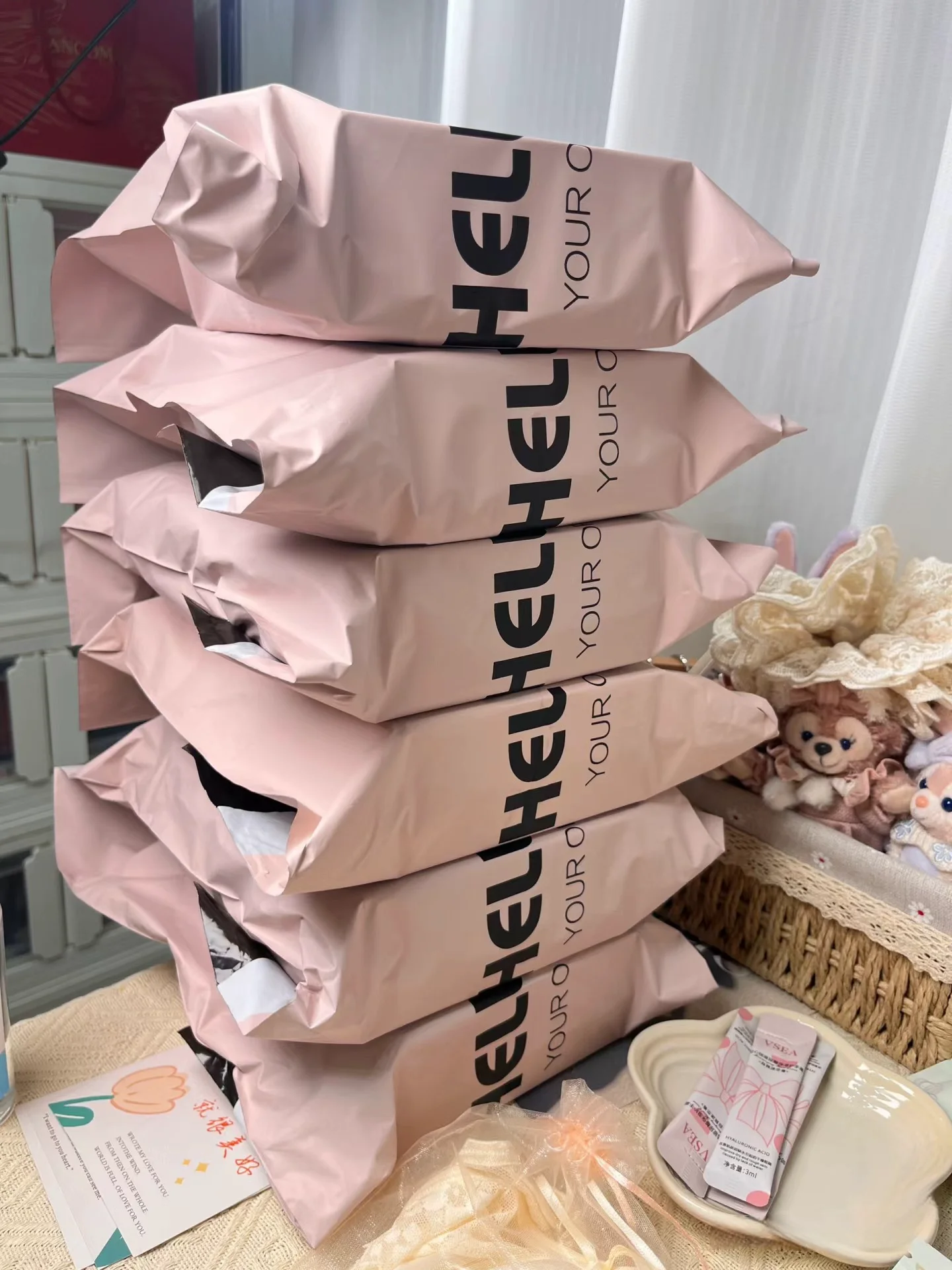 50PCS Pink Poly Mailers with Handle, Self-Seal Shipping Envelopes, Thick & Tear-Resistant Courier Bags