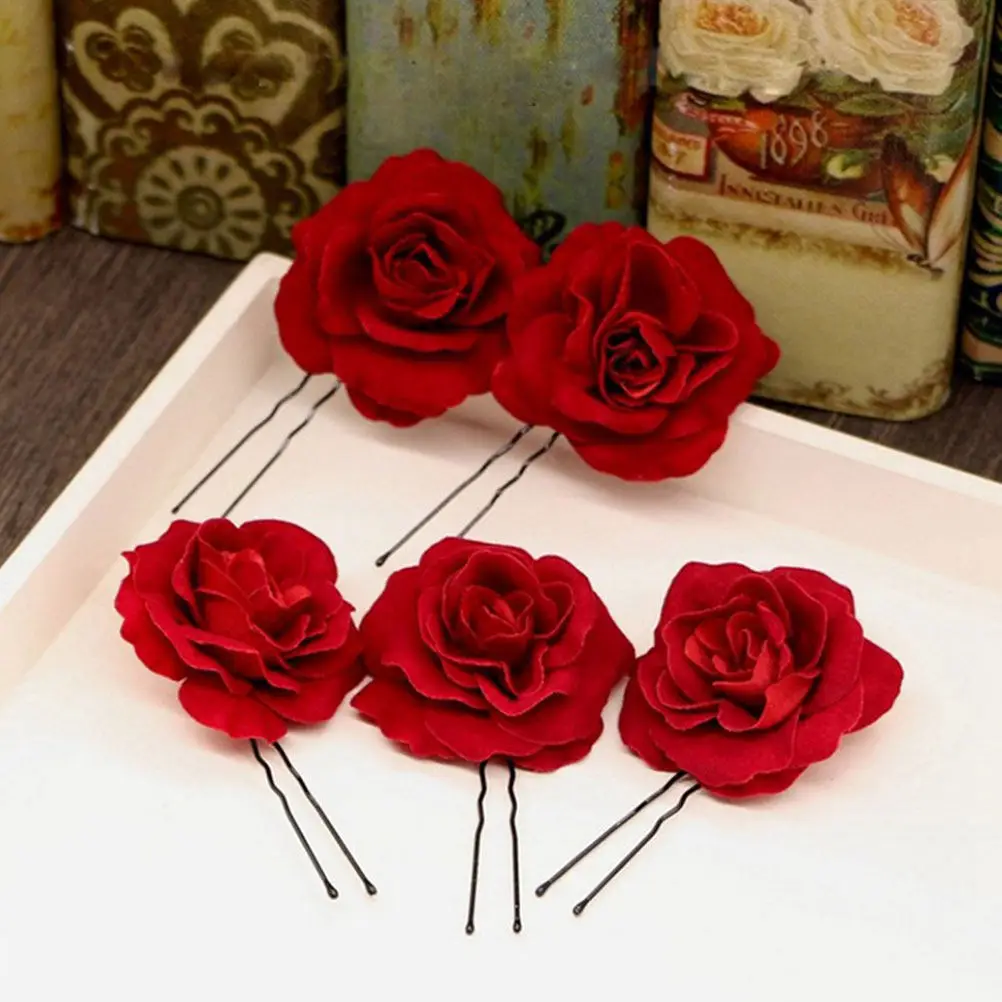 

Набор из 6 заколок для волос в виде роз, изысканные свадебные заколки, красные элегантные свадебные украшения для волос, цветочные аксессуары для головы, декор для вечеринок