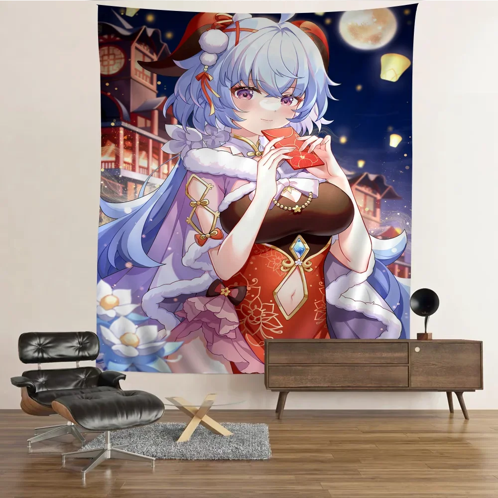 Genshin Impact Ganyu hängender böhmischer Wandteppich, hängende Tarot-Hippie-Wandteppiche, japanischer Wandteppich für Wohnheim
