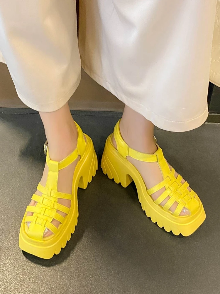 Krazing Pot New Cow Leather Platform Buckle Straps Round Toe Summer Shoes Waterproof Fairy Thick High Heels Sexy Sandals Women