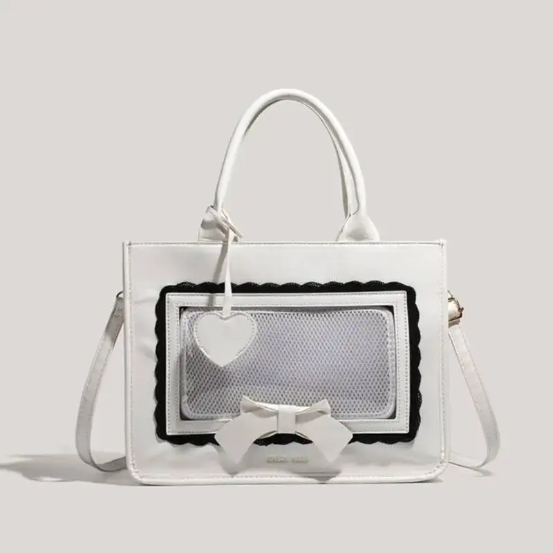 Bloom Japanese Pink Ita Women Lolita Transparent Bow Large Capacity Handbag Ladies Sweet Kawaii Tote Bag Crossbody Bags