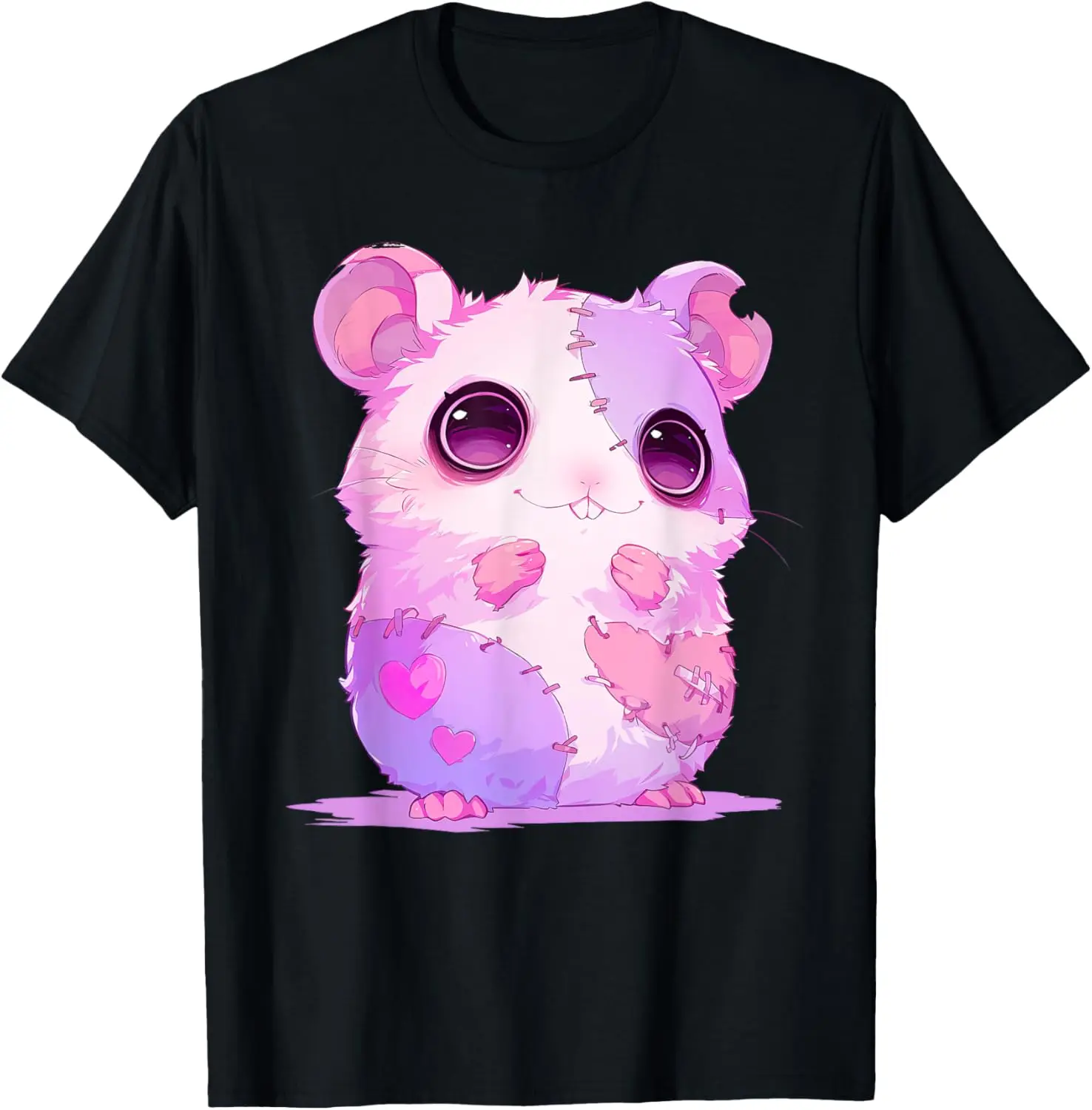 

Stitched Patchwork Hamster Kawaii Creepy Cute Graphic Tee Men Casual Short Sleeve T-Shirt