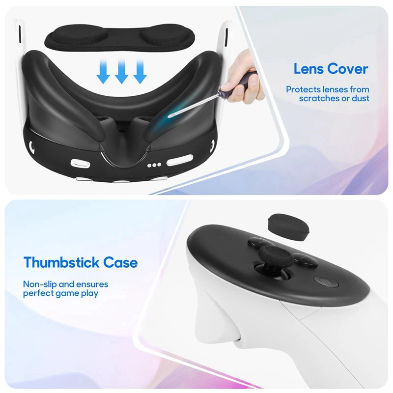 10-In-1 Silicone Controller Cover Case For Meta Quest 3 VR Headset Face Cover Rocker Cap Lens Cover Battery Cover