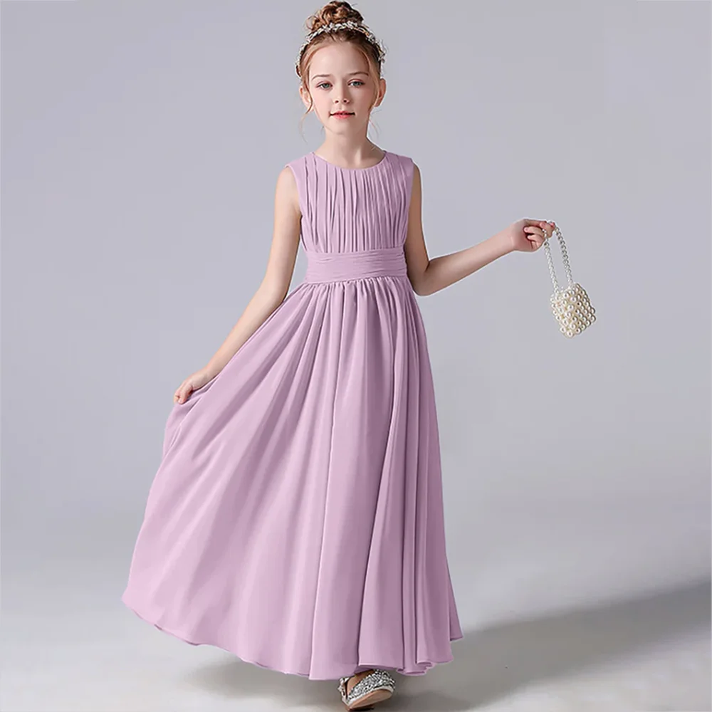 Dideyttawl Customized Chiffon Pleated Flower Girl Dresses Sashe Kid Wedding Birthday Party Pageant Gowns Junior Bridesmaid Dress