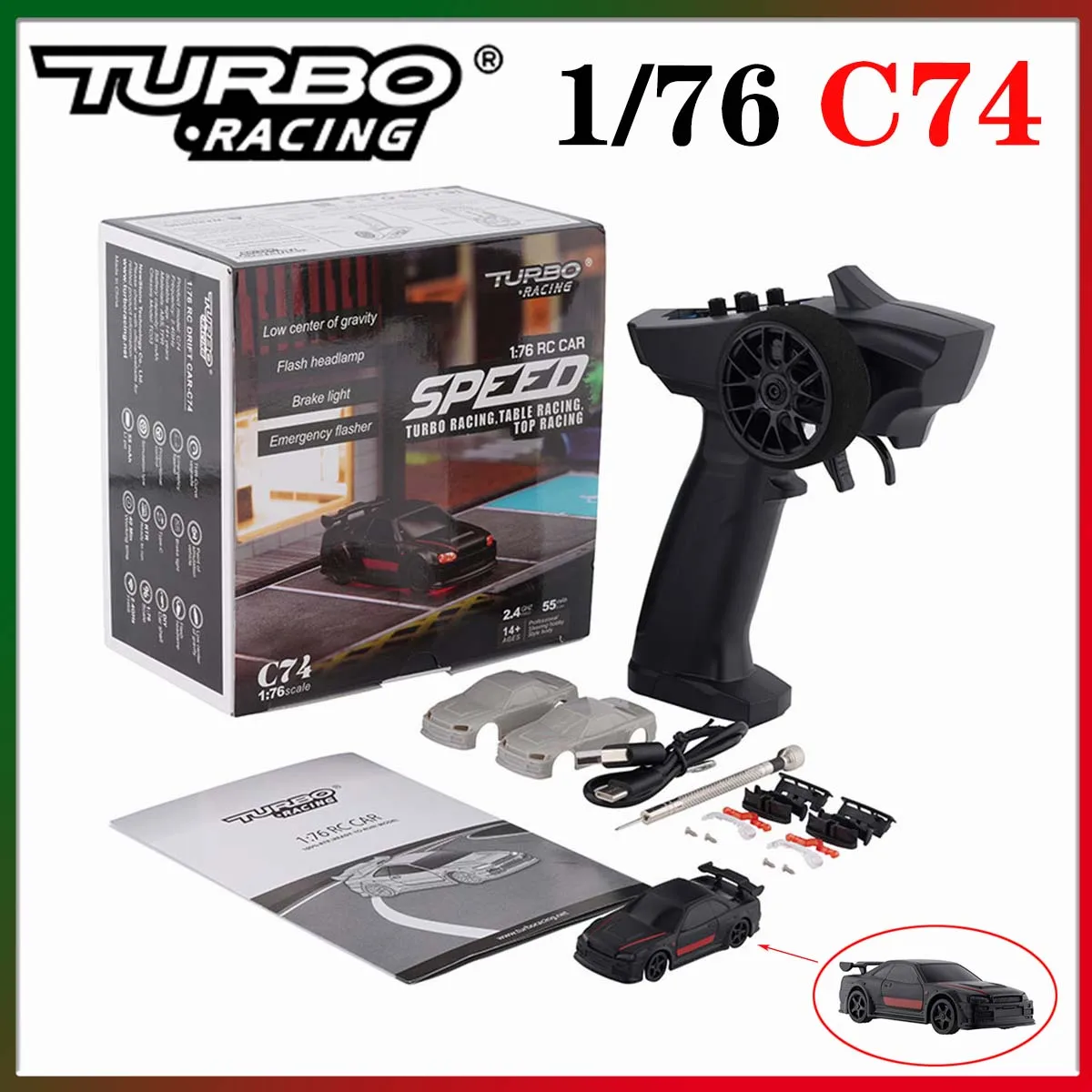 

1:76 Turbo Racing C74 RC Mini Drift Car Полностью пропорциональный настольный пульт дистанционного управления на дороге Гоночная модель игрушки в подарок для детей и взрослых