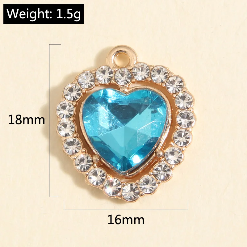 10pcs Colorful Heart Shaped Acrylic Bead Crystal Charms Metal Claw Settings Sew On Beads Pendant For DIY Clothes Shoe Decoration