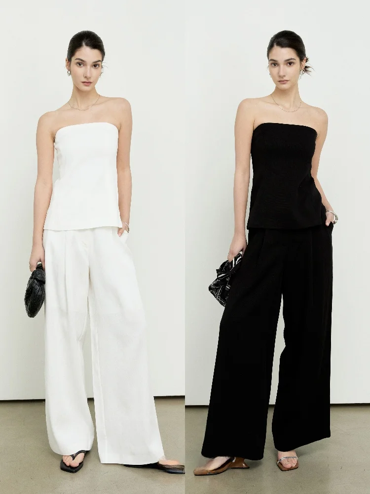 

Faionable с высокой талией, утягивающая женская майка и широкие брюки, комплект из двух предметов, повседневный комплект, весна-лето, смесь хлопка