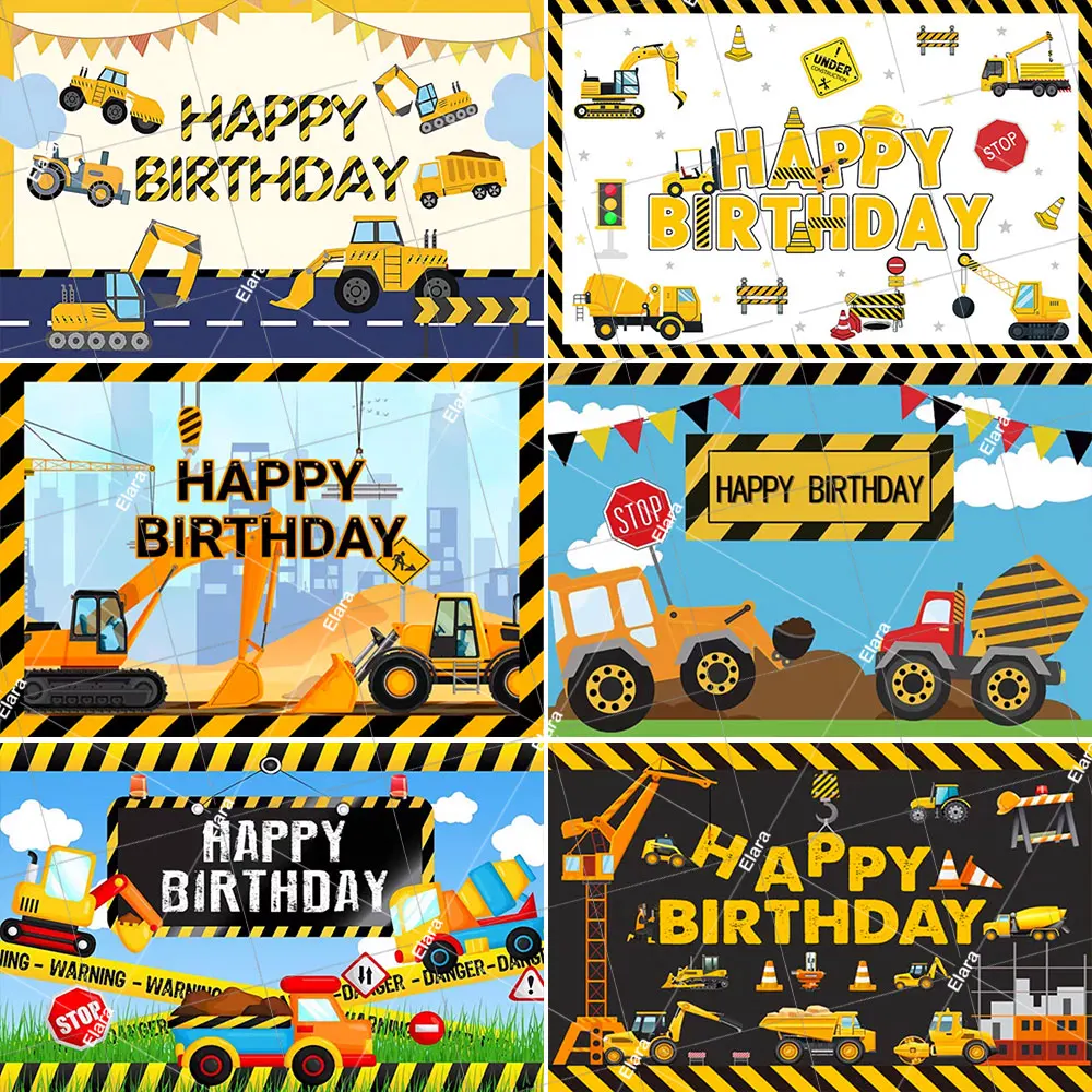 

Cartoon Excavator Engineering Vehicle Construction Boy's Birthday Party Decor Baby Shower Photography Backdrop Photo Booth Props
