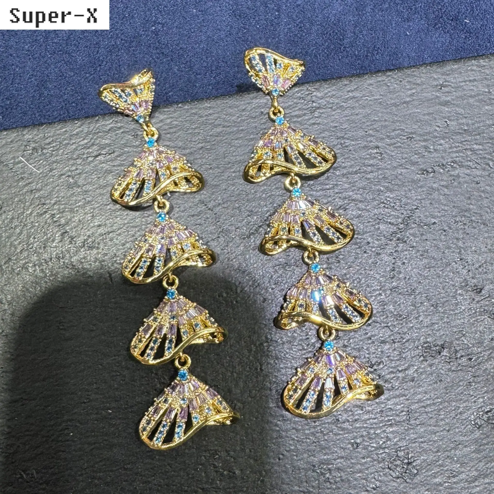 

fashion unique cubic zirconia earrings for women jewelry gala event wedding party long dangling earrings silver gold color