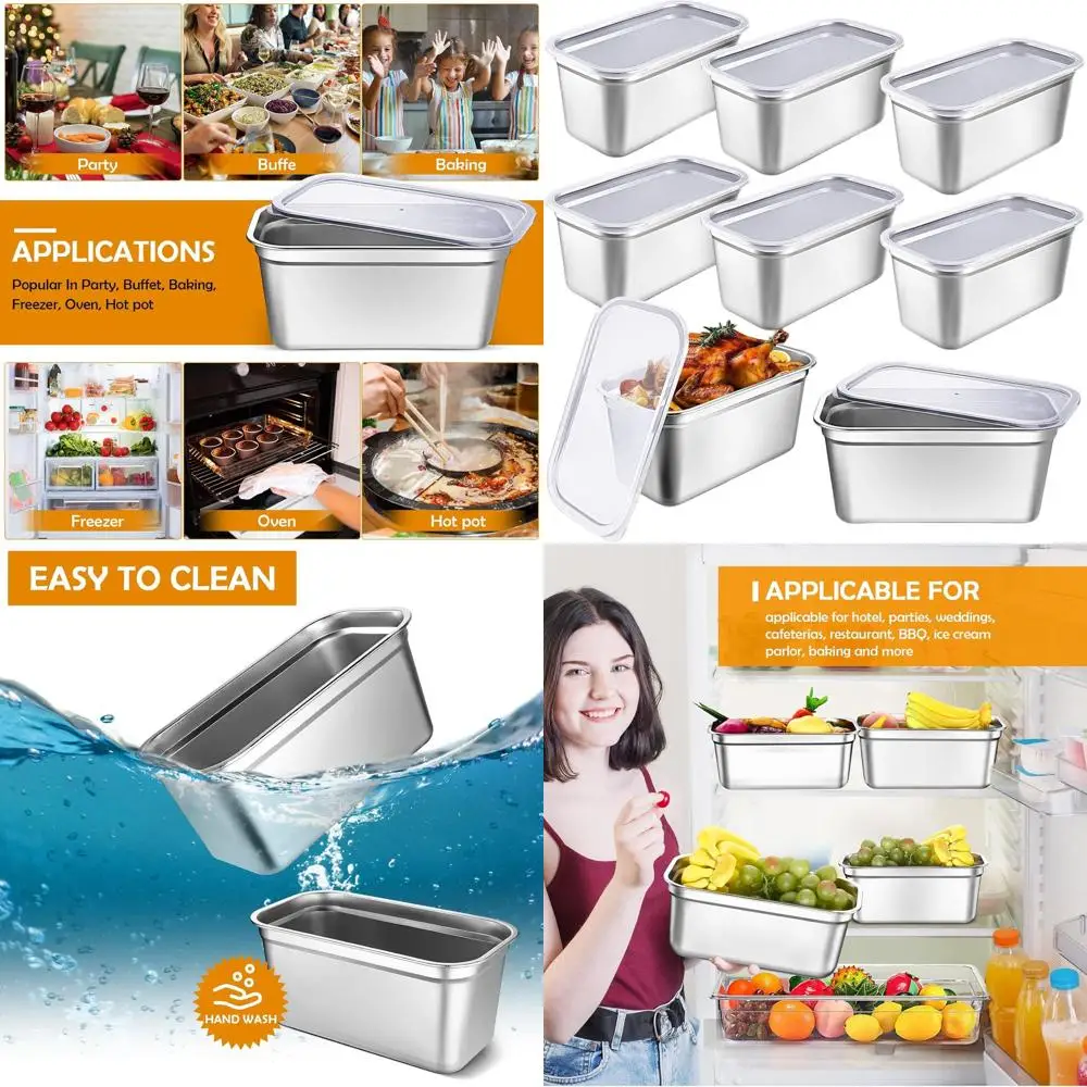 

Контейнеры для хранения продуктов из нержавеющей стали глубиной 6 дюймов с крышками, идеально подходят для использования в ресторанах и для хранения в морозильной камере на кухне.