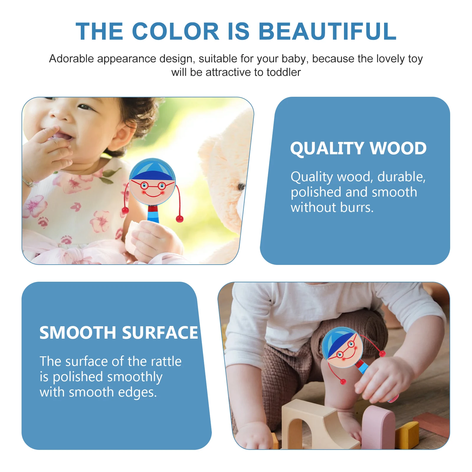

1pc Wooden Drum Toys Smooth Edges Safe Musical Plaything Infant Hand Cranking Drum Christmas Gift