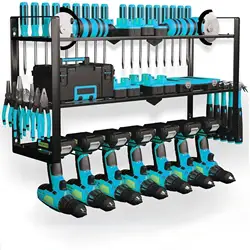 Power Tool Organizer Wall Mount 7 Drill Holder Wall Mount 3 Layer Heavy Duty Metal Cordless Tool Organizer for Cordless Drill