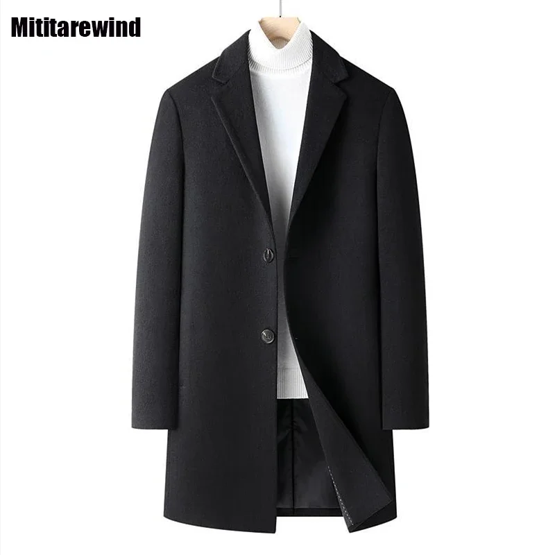 

Korean Classic Fashion Autumn Winter Jacket for Men Commute Mid Long Coat Male Suit Collar Black 50% Wool Coat Warm Windbreaker