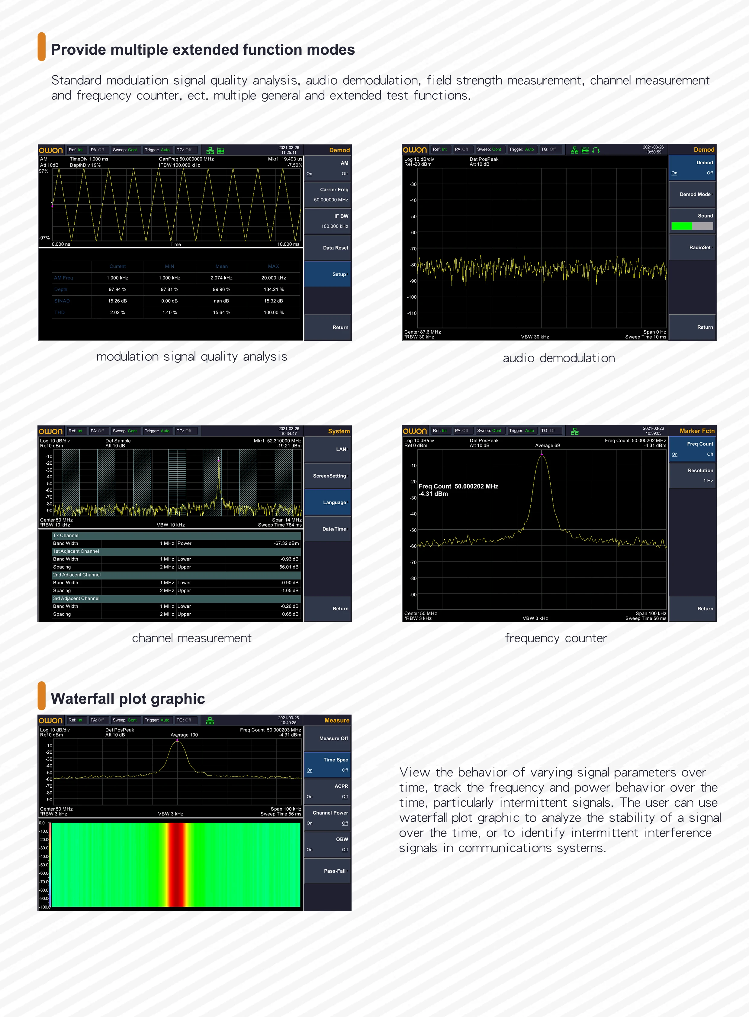 OWON XSA800-Serie Spektrumanalysator Frequenzbereich von 9 kHz bis 1,5 GHz Auflösungsverhältnis 1280×800 9 Zoll LCD XSA805/815 – Detail 6