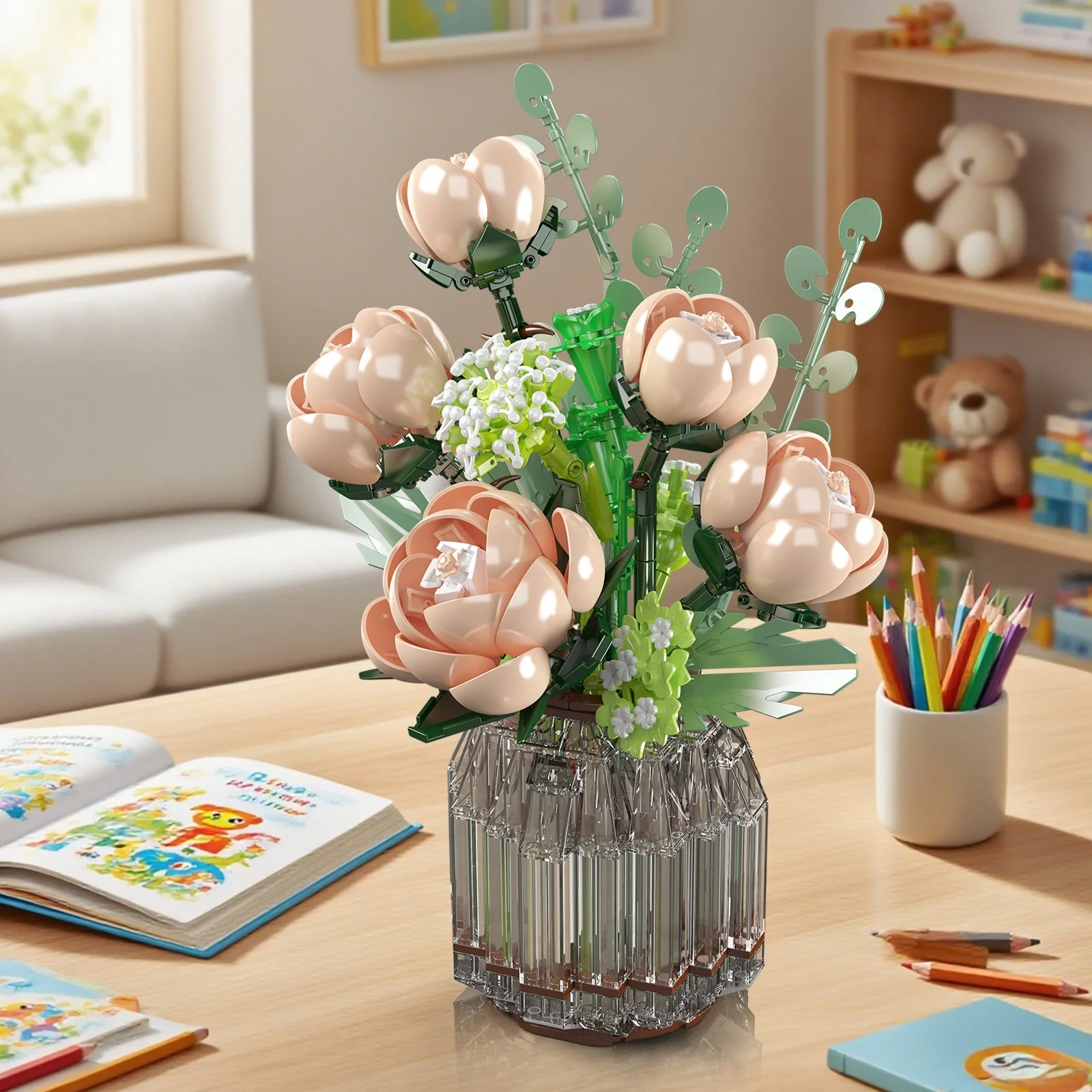 

981pcs DIY Flower Building Blocks Set - Creative Rose Plant Construction Toy with 6 Flower Options