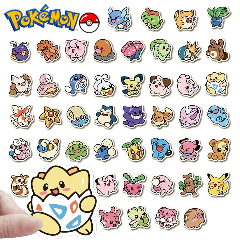 53Pcs Cartoon Pokemon Pikachu Stickers for Stationery Luggage Guitar Phone Case Decoration Kawaii Gengar Psyduck Cute Sticker