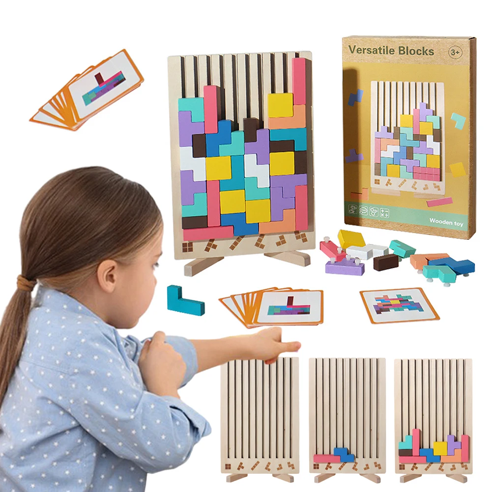 Wood Russian Blocks Puzzle Brain Teasers Intelligence Colorful 3D STEM Montessori Russian Building Block for Boys and Girls