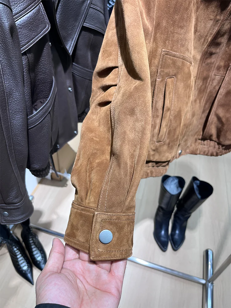 سترة نسائية من جلد الغنم الطبيعي الحقيقي الطبيعي ملابس خروج نسائية سترة من جلد الغزال سترة منفوخة