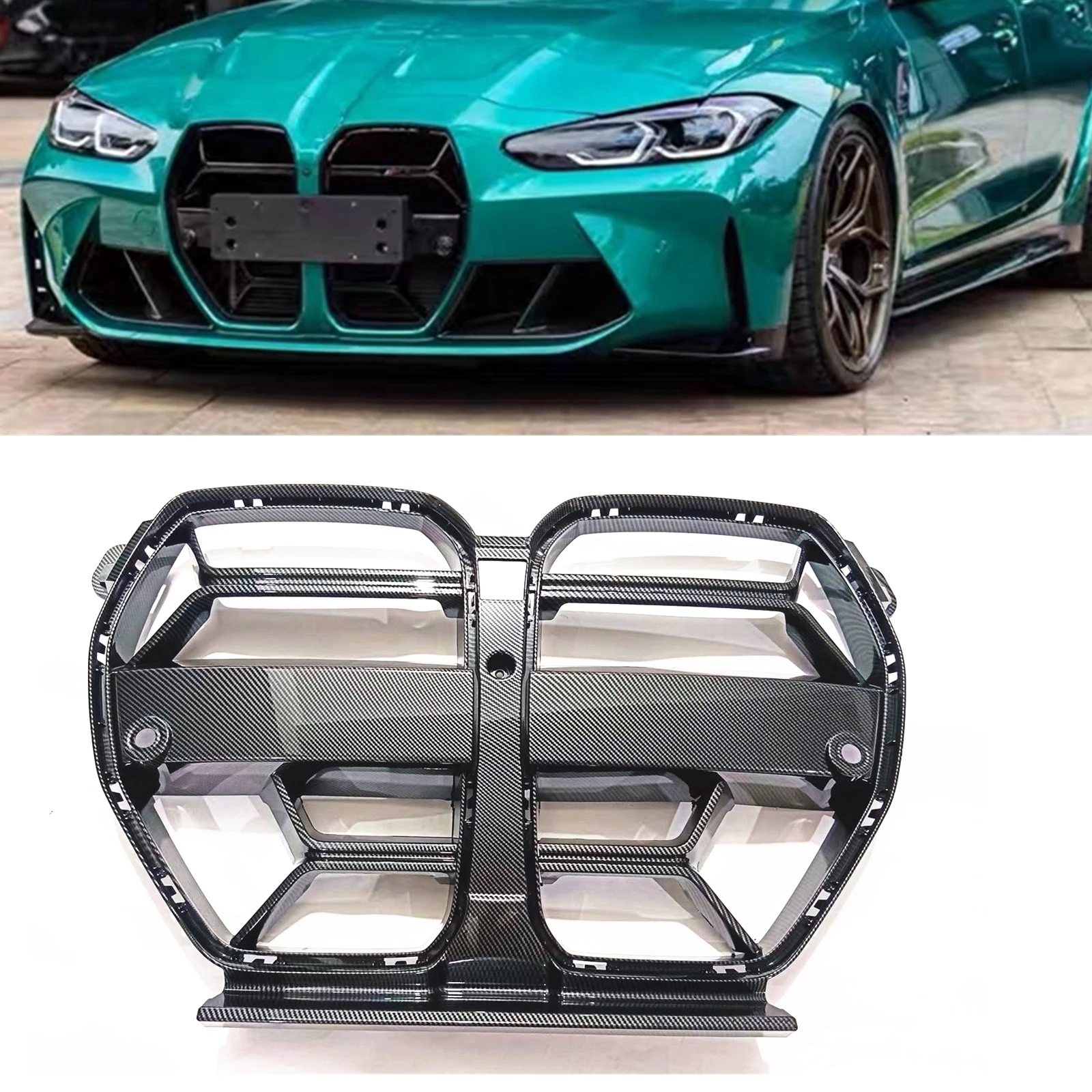 

Front Grille Racing Grills For BMW G80 M3 G82 G83 M4 2021 2022 2023 2024 Carbon Fiber Look/Glossy Black Upper Bumper Hood Mesh