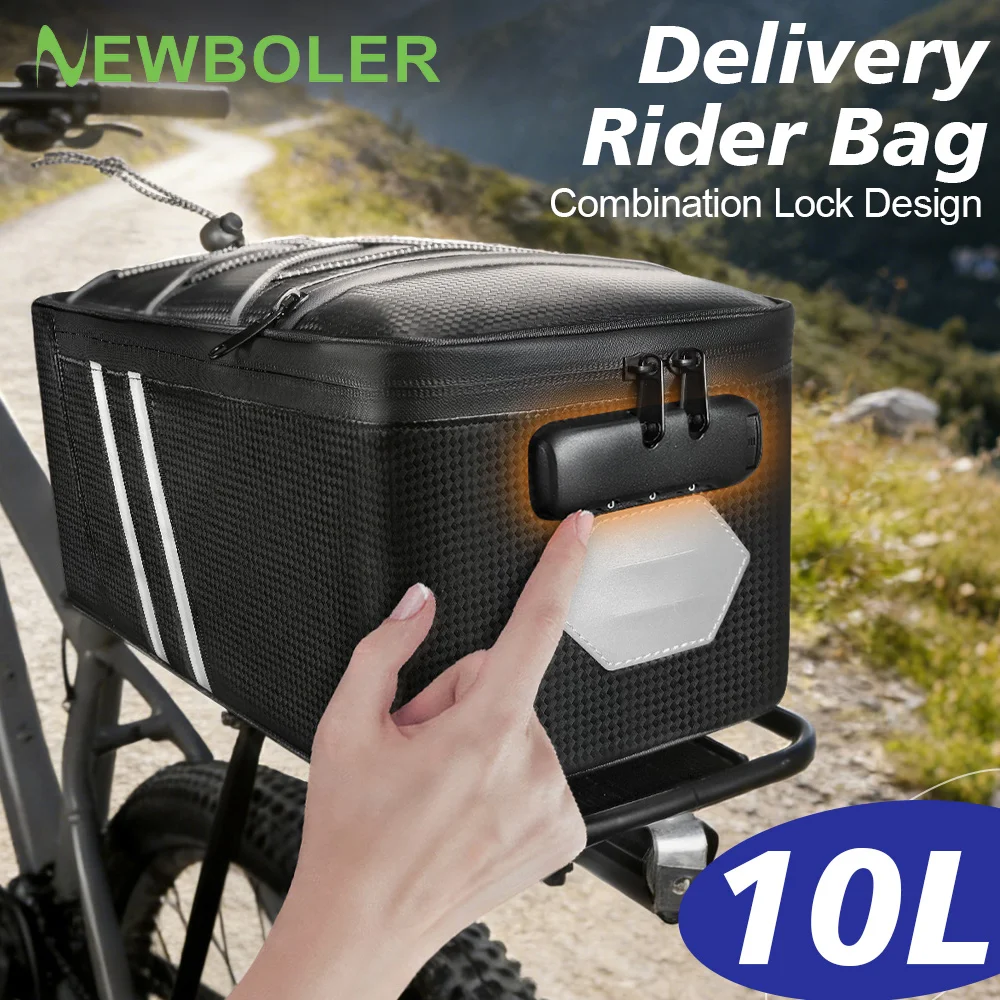 

NEWBOLER 10L Bicycle Rear Bag Combination Lock Bike Trunk Bag Water Resistant Bike Rack Bag Bikepacking Bike Accessories