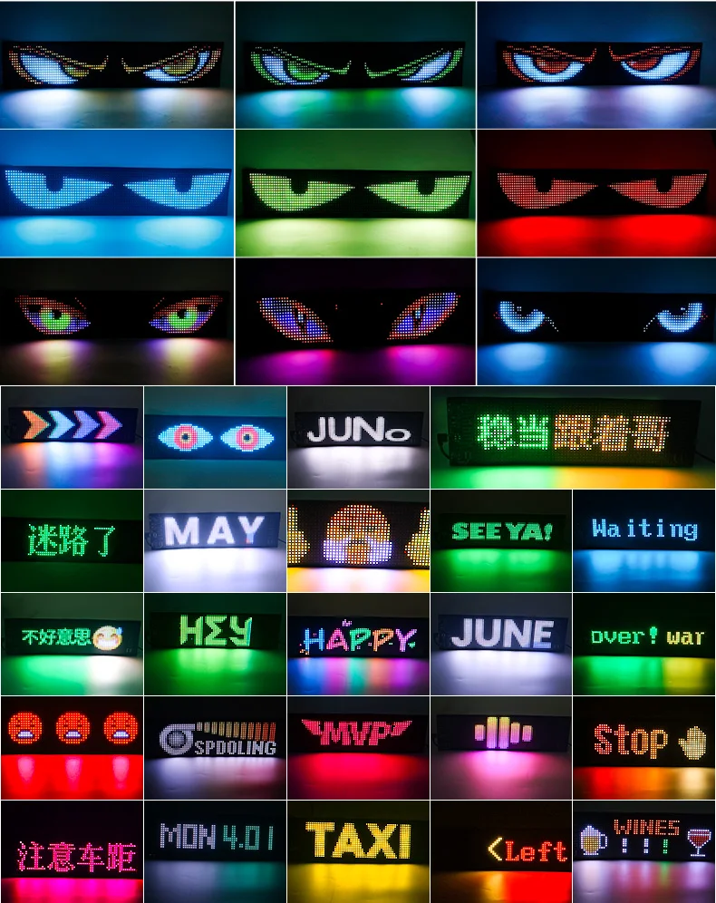 Multifunktionales helles Devil Eyes LED-Licht für die Windschutzscheibe des Autos, flexibel, programmierbar, Scroll-LED-Anzeige, Bluetooth-APP-Steuerung – Detail 6