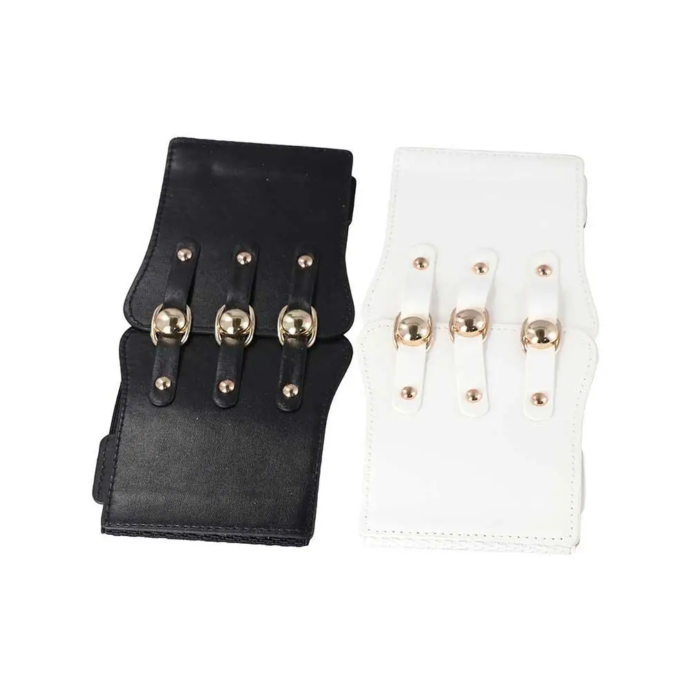 Korean Female Slimming Body All-match Metal Buckle Wide Waistband Elastic Waist Strap PU Leather Cummerbund Skirt Decorations