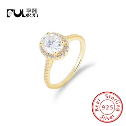 Fulsun Gold wholesale Minimalist Design 925 Sterling Silver Oval Engagement Wedding Women's Zircon ring