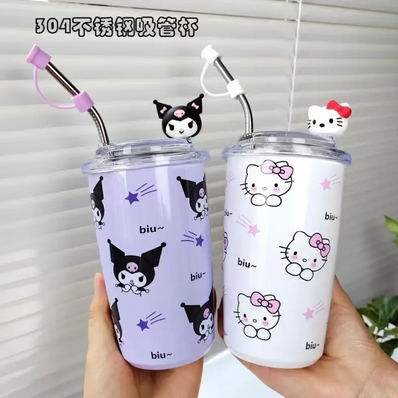 

450ml Sanrio Hello Kitty Kuromi My Melody Anime Cartoon Innovative Insulated Cup Cartoon Direct Drink Coffee Cup with Straw