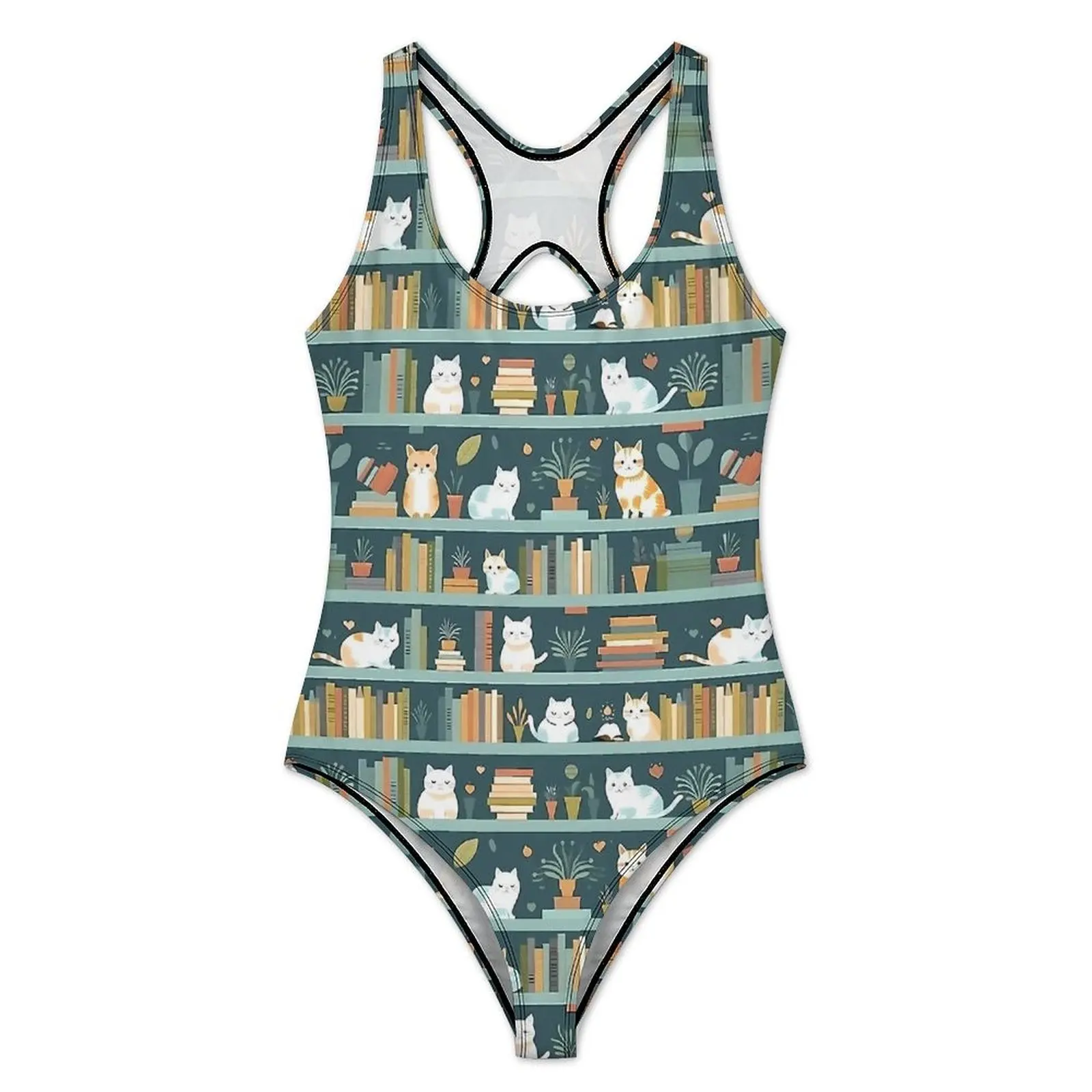 Cats In Swimsuit Library Cat Push Up Swimwear One Piece Fitness Bathing Suits Swimsuits Sexy Pattern Beach Outfits Large Size