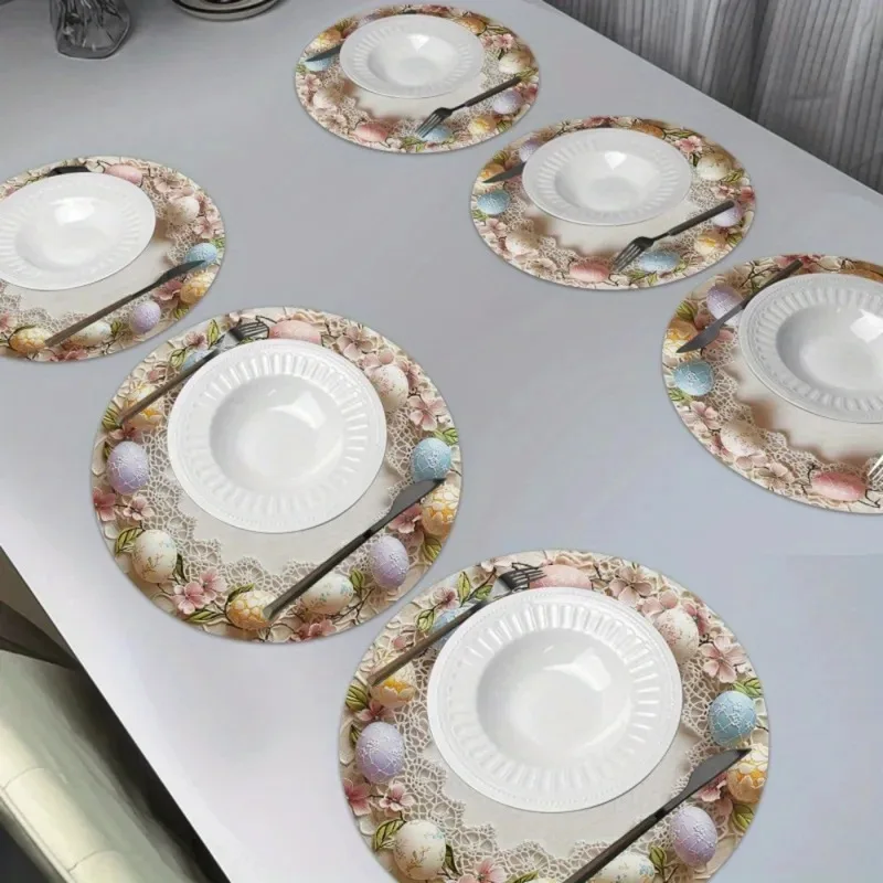 VIKAMA Tischsets mit Osterei-Motiv, 4er-Set, hitzebeständig, rutschfest, Tischsets für Frühling, Küche, Esszimmer, Heimdekoration