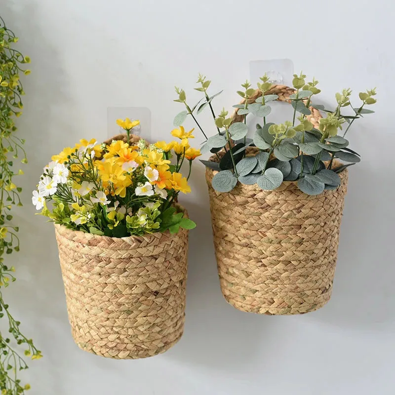 

Hanging Woven Rattan Baskets Wall-mounted Straw Grass Wicker Basket For Planters Flower Flowerpot Garden Decoration Home Decor