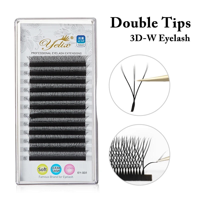 Yelix YY Shape Eyelash Extension Double Tips 3D Lashes Extensions Hand Woven Premium Soft Natural Interlaced Makeup Mesh Net