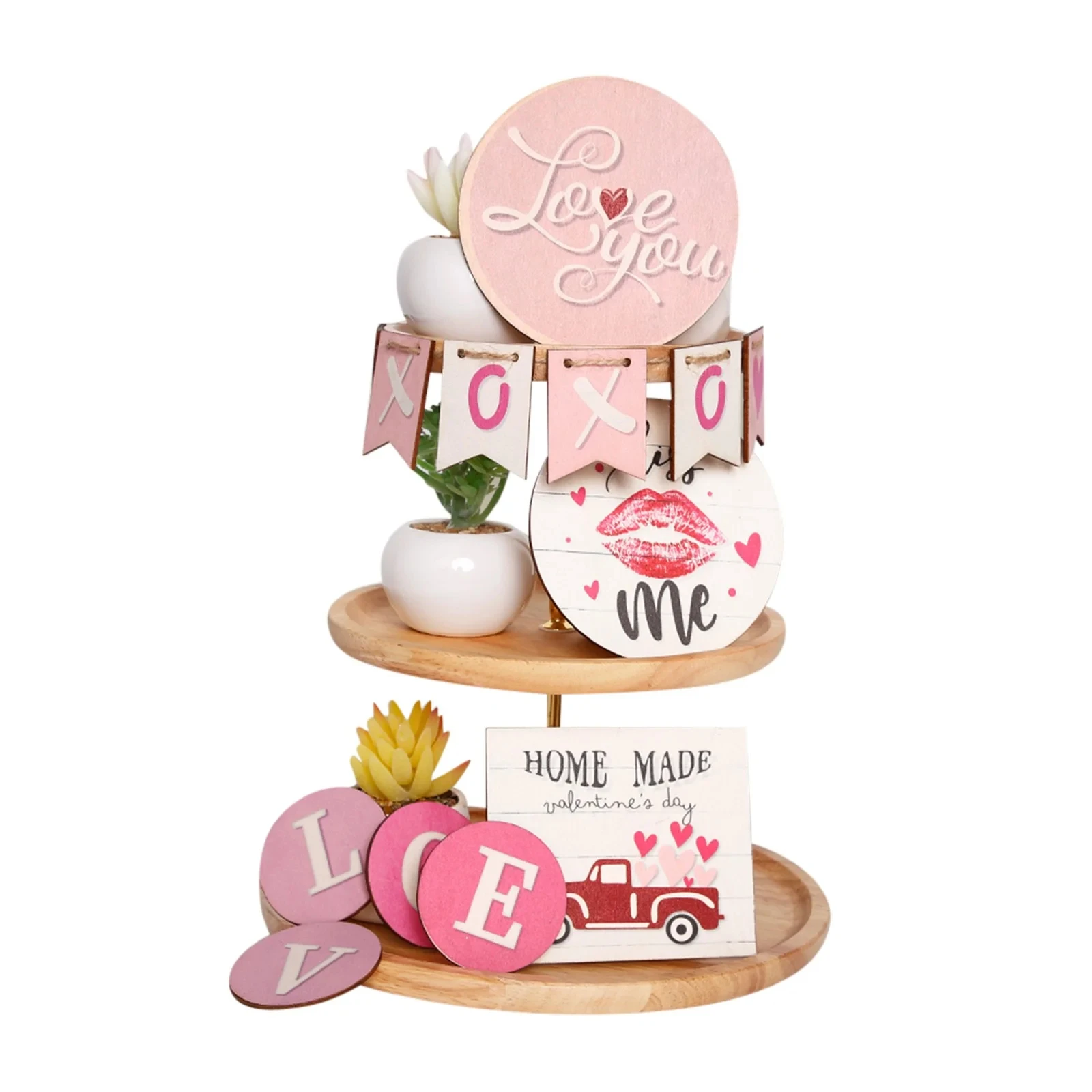 

Декор ко Дню святого Валентина: Романтический деревянный многоярусный поднос, шикарное украшение на стол в стиле любви, реквизит для вечеринки, акцент для дома с принтом губ XOXO