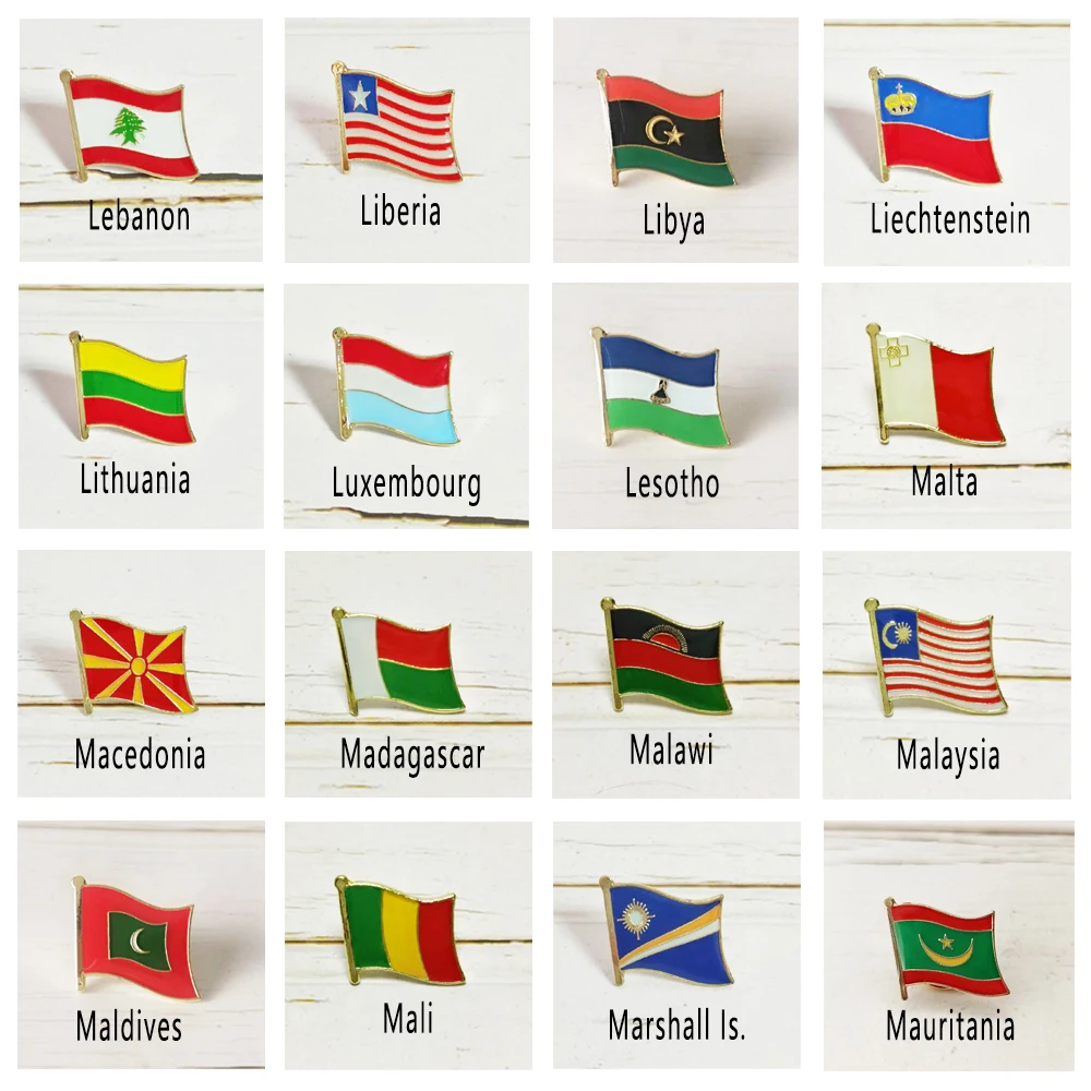 Flaga narodowa Metalowa przypinka do klapy Cały świat Liban Litwa Lesotho Malta Macedonia Malezja Malediwy Mali Libia Malawi