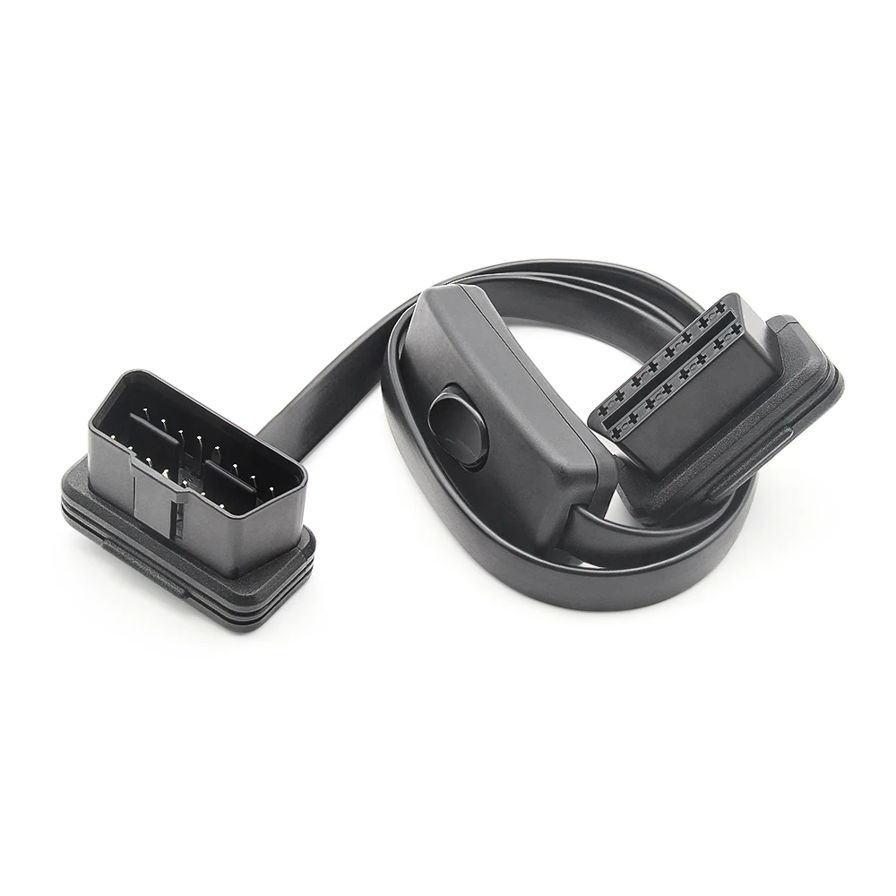 60CM 16Pin OBD2 Extension Cable Adapter Cable Flat+Thin As Noodle OBDII Male To Female Socket Connector With ON/OFF Switch