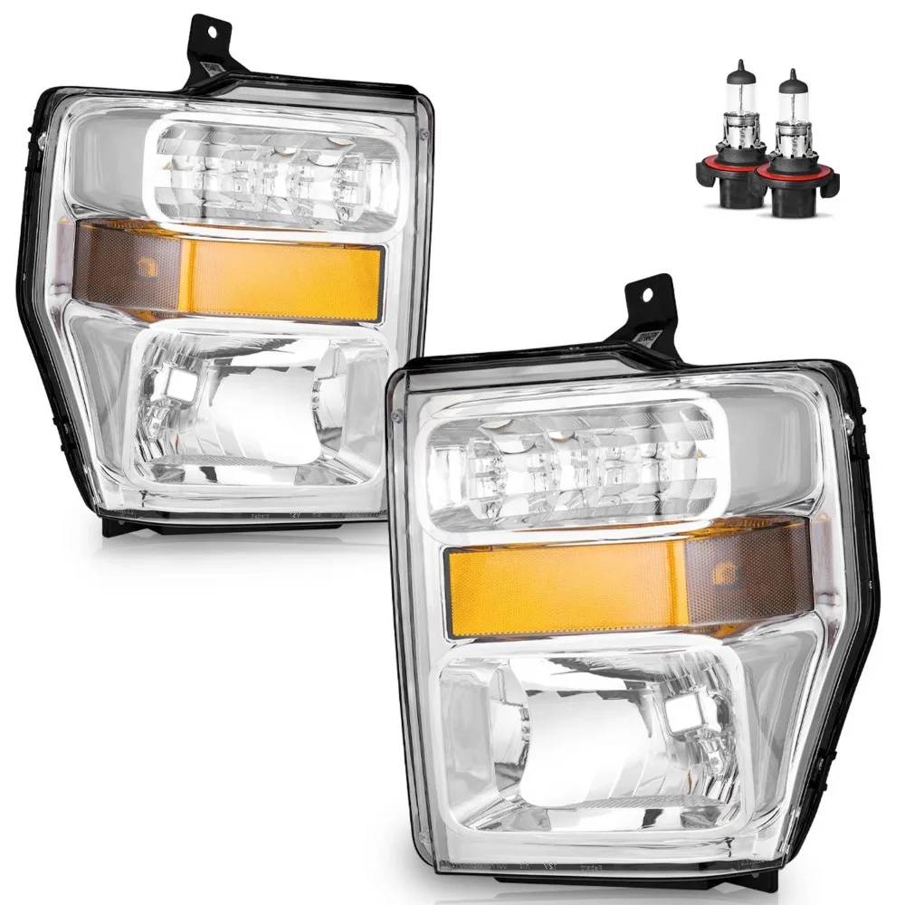 

Pair Chrome Headlights For 2008-2010 Ford F250 F350 F450 F550 Super Duty W/Bulbs