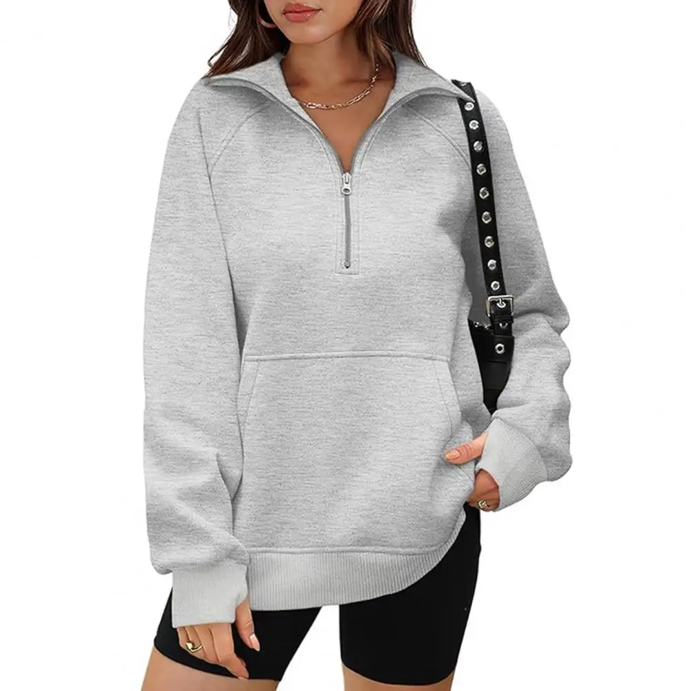 

Women Half Zipper Collar Sweatshirt Stylish Women's Fall Winter Sweatshirt with Zipper Front Front Pocket Loose Fit for Comfort