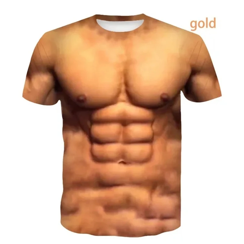 Newest Muscular Man 3D Printed T Shirt Fashion Funny Short-Sleeved Tops Pullover Mens Apparel Tee Shirt Streetwear Loose Male