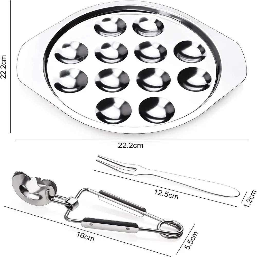 

Stainless Steel Snail Escargot Plate Set Escargot Baking Dish Platter with Tong and Forks Round Mushroom Escargot Serving Tray