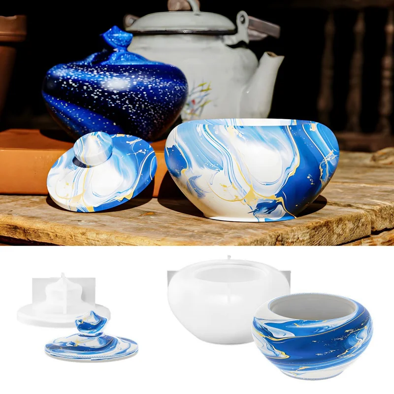 Molde de resina para simulación artística, caja de almacenamiento con forma de tetera, molde de silicona para decoración del hogar, molde de silicona para decoración de caja de almacenamiento del hogar