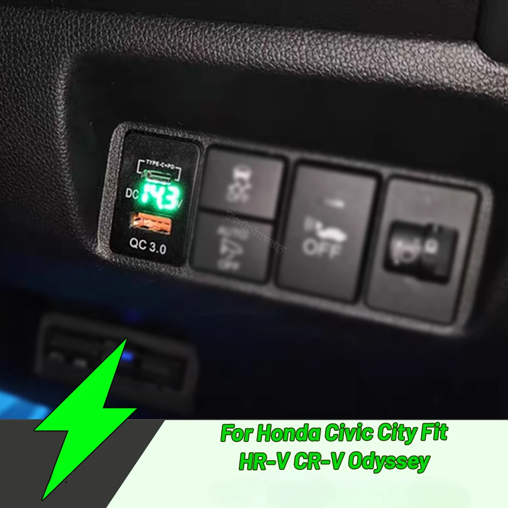 Portas usb duplas display de tensão tipo-c pd adaptador usb para honda avanza 2017 jade 2013 XR-V CR-V civic mk10 greiz acessórios