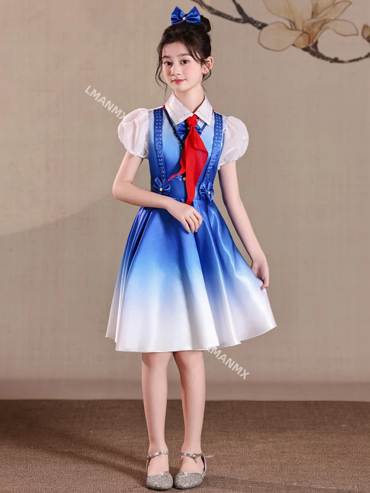 زي أداء الأطفال، تلاوة الشعر الوطني الأحمر، زي جوقة المدرسة الابتدائية، زي الرقص وشاح أحمر