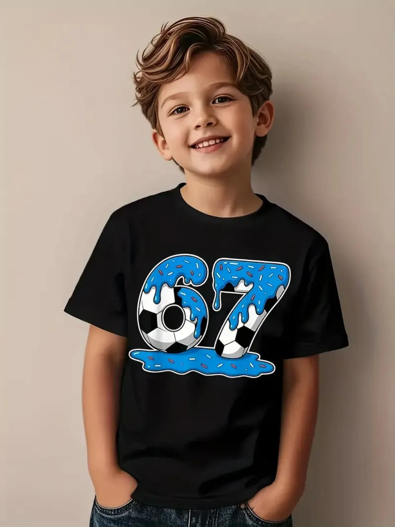 6,7 Buchstaben Kinder bedrucktes Jungen/Mädchen T-Shirt Sommer Kurzarm Casual KINDER Top