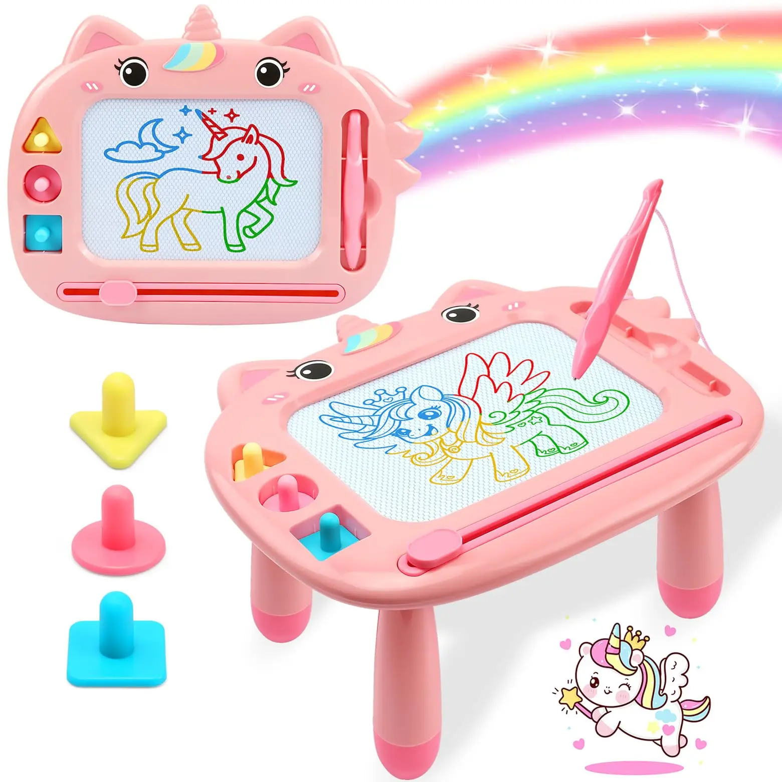 กระดานกราฟฟิตี้หลากสีสัน กระดานวาดภาพ ของเล่นเด็กชิ้นเดียว พร้อมสายคล้องแปรงทาสี ของเล่นเพื่อการศึกษา เหมาะสำหรับ