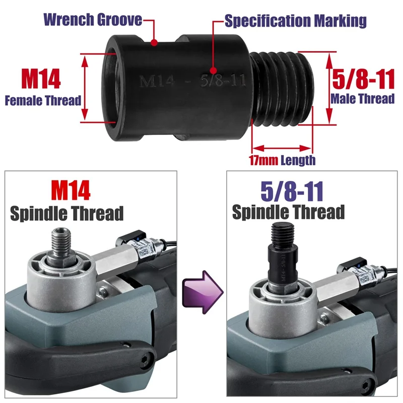 -ABJZ 2Pcs M14 To 5/8 Inch-11 Connector Shaft Converter Connector For Diamond Core Drill Bits