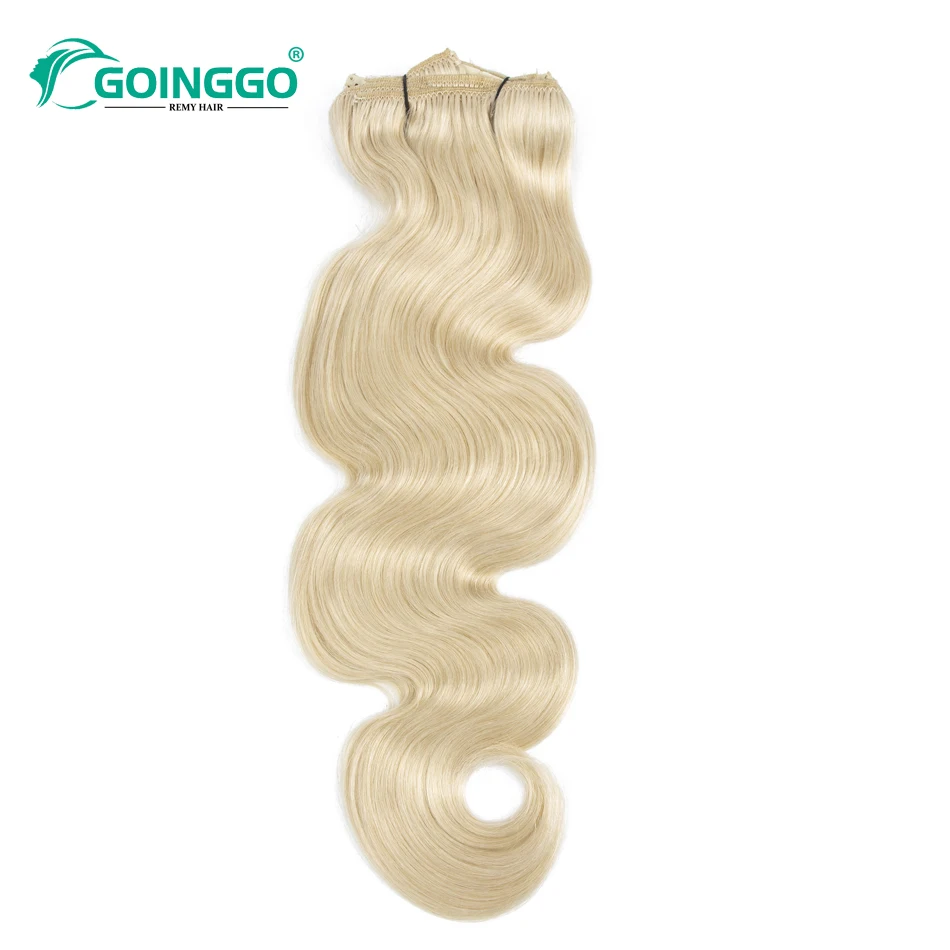 Goinggo 7 pz/set Clip nelle estensioni dei capelli onda del corpo bionda 120g Clip di capelli umani veri naturali In capelli umani per le donne 14-28 pollici