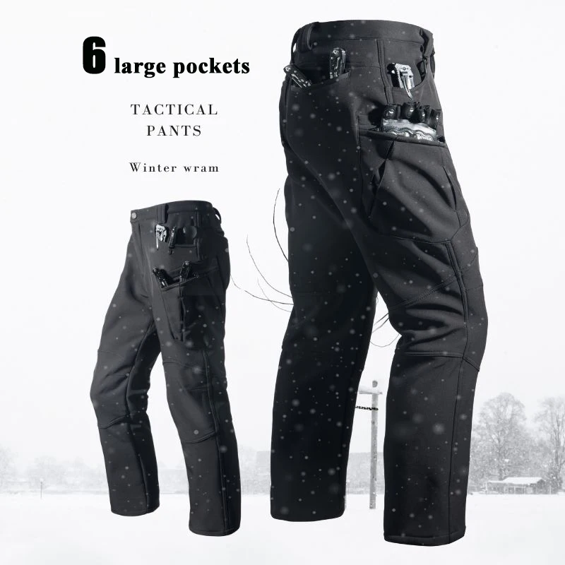 Taktische Winter-Cargohose für Herren, mit Fleece gefüttert, lässig, lange Hose, mehrere Taschen, warm, Wandern, Camping, Outdoor-Aktivitäten